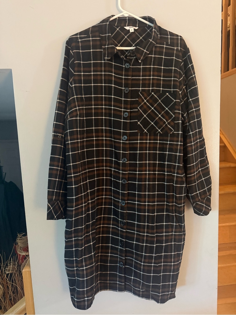 Penningtons Plus Size Black Grid Plaid Button Down Shirt Dress Plus Sz 20